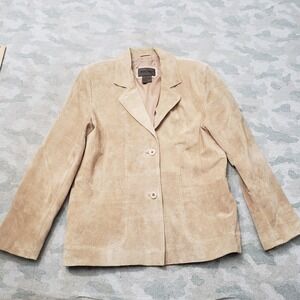 Brandon Thomas Suede Leather Jacket Women Large Tan 2 Button Coat